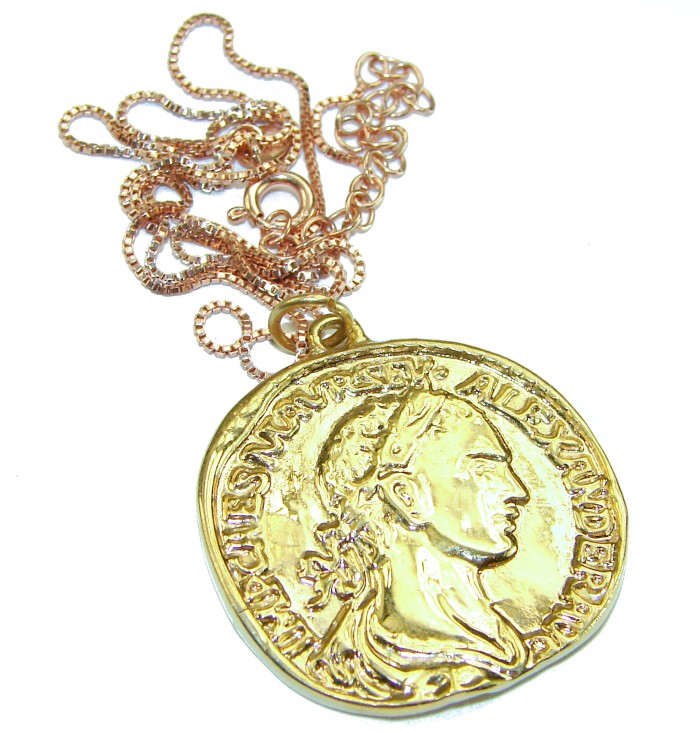 Ave Caesar - Vintage Style Coin .925 Sterling silver and plated with 14K Gold handcrafted necklace