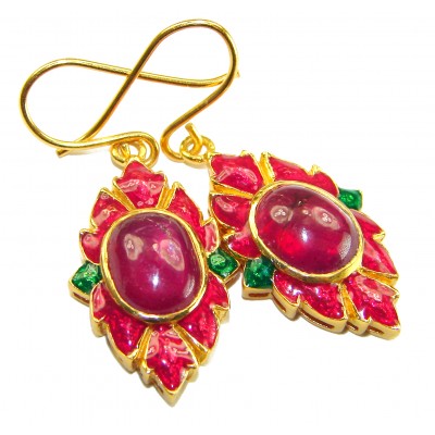 Countless Blessings Genuine 7.5 carat Authentic Ruby enamel 18K Gold over .925 Sterling Silver handcrafted earrings