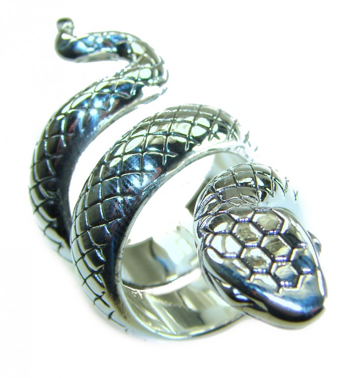 Large Boa Snake .925 Sterling Silver handcrafted Statement SPINAL Ring size 8