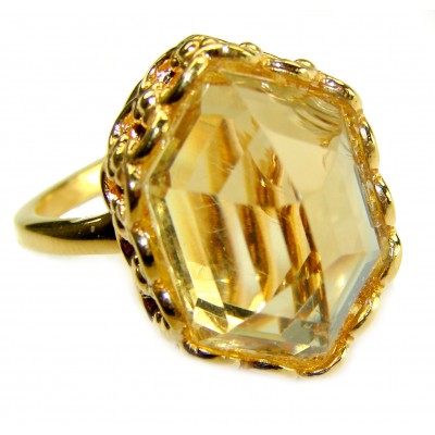 Golden Rose Natural 28.4 carat Golden Topaz 18K Gold over .925 Sterling Silver handmade Large Statement Ring size 10
