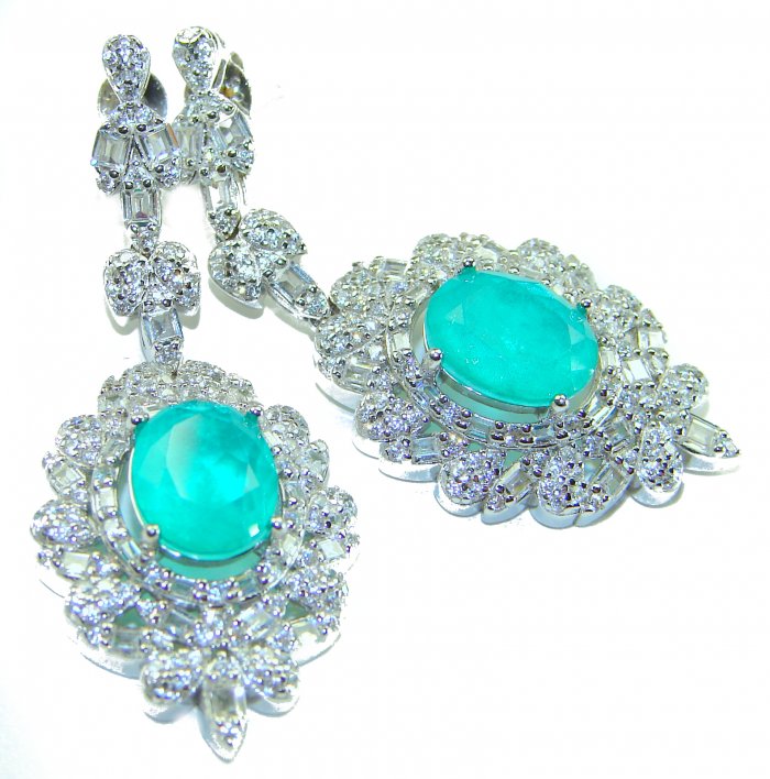 Pure Luxury 12.2 carat natural Colombian Emerald .925 Sterling Silver handmade Statement earrings - video