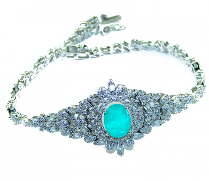 Gabriella 10.2 carat authentic Emerald rhodium over .925 Sterling Silver handcrafted Statement bracelet