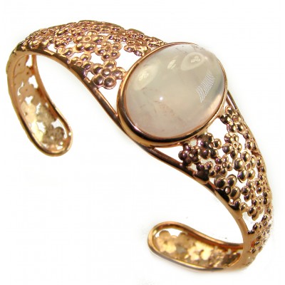 Vintage Beauty Genuine 20.5 carat Brazilian Rose Quartz Rose quartz 18K Gold over .925 Sterling Silver handcrafted Bracelet / Cuff