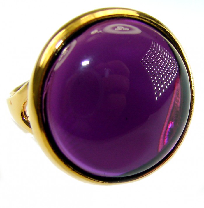 Purple Full Moon 21.2 carat Amethyst 14K Gold over .925 Sterling Silver Handcrafted Large Ring size 8