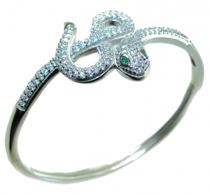Precious Boa Snake Genuine 8.9 carat Emerald White Topaz .925 Sterling Silver handcrafted Bracelet