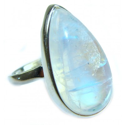 Rainbow Moonstone .925 Sterling Silver handmade ring s. 8 adjustable