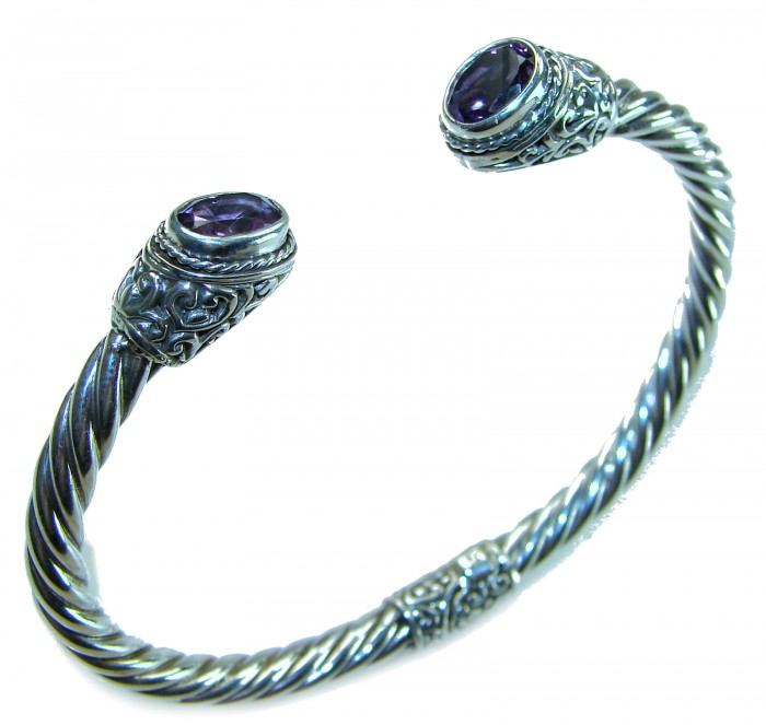 Heavy and Solid authentic 10.2 carat Amethyst .925 Sterling Silver handcrafted hinged cuff bracelet