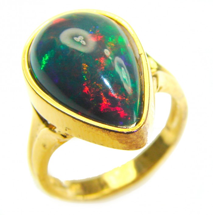 A COSMIC POWER Genuine 14.2 carat Black Opal 18K Gold over .925 Sterling Silver handmade Ring size 7 1/2