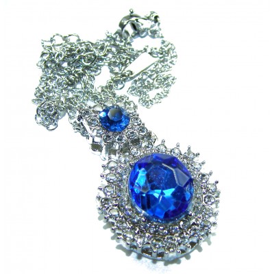 Blue Drop - Vintage style - 8.5 carat authentic Swiss Blue Topaz .925 Sterling Silver handcrafted necklace