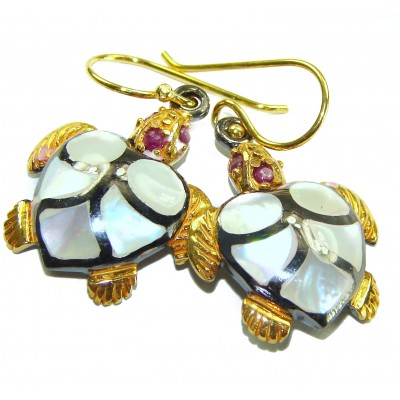 SEA TURTLES Style genuine Pearl 18K Gold over .925 Sterling Silver earrings