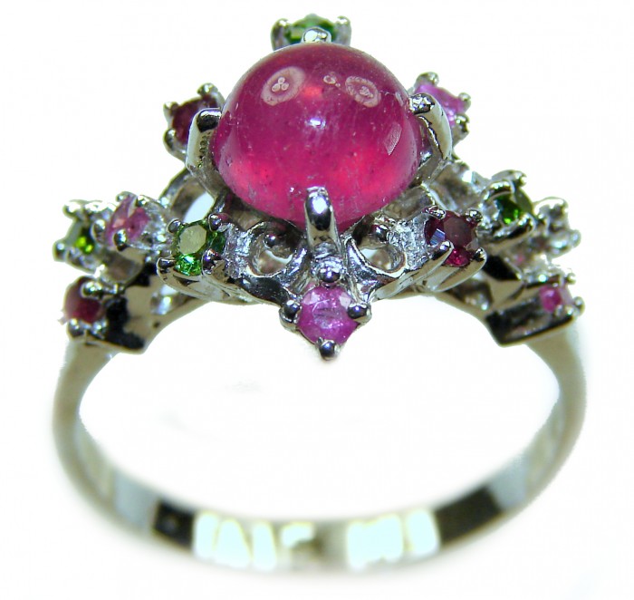 Natural 3.9 carat Ruby .925 Sterling Silver handmade Statement Ring size 8