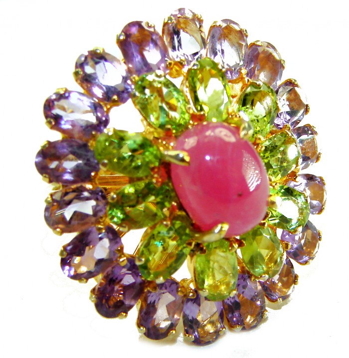 Bella Rosa Natural 25.4 carat Pink Ruby .925 Sterling Silver dipped in 14K Gold handmade Statement Ring size 6