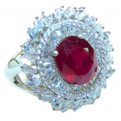 Real Beauty Natural 3.9 carat Ruby .925 Sterling Silver handmade Statement Ring size 7 1/4