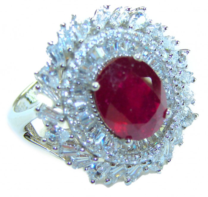 Real Beauty Natural 3.9 carat Ruby .925 Sterling Silver handmade Statement Ring size 7 1/4