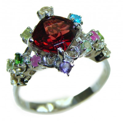 Natural 3.9 carat Ruby .925 Sterling Silver handmade Statement Ring size 6 1/4