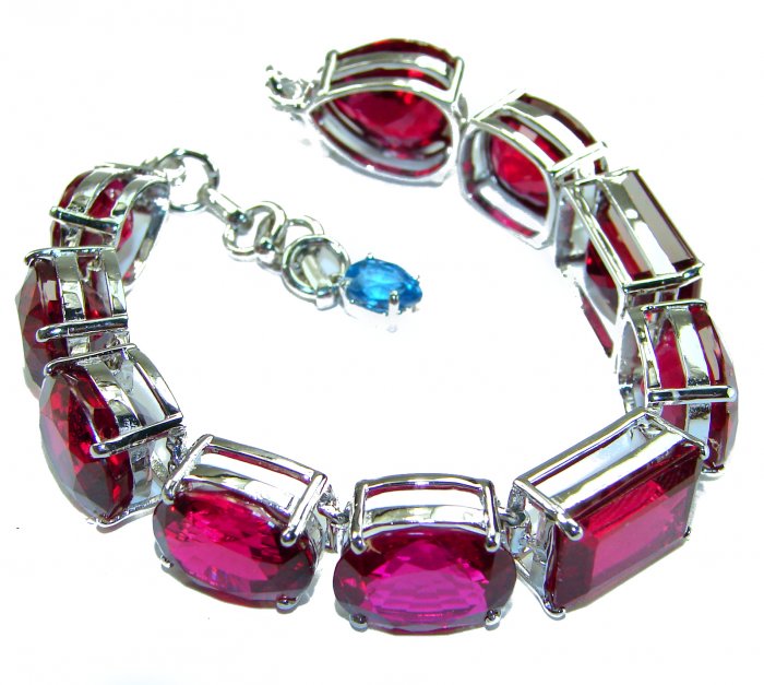 Bella Rosa - Magnificent 235.3 carat Red Ruby .925 Sterling Silver handcrafted Heavy Bracelet - video