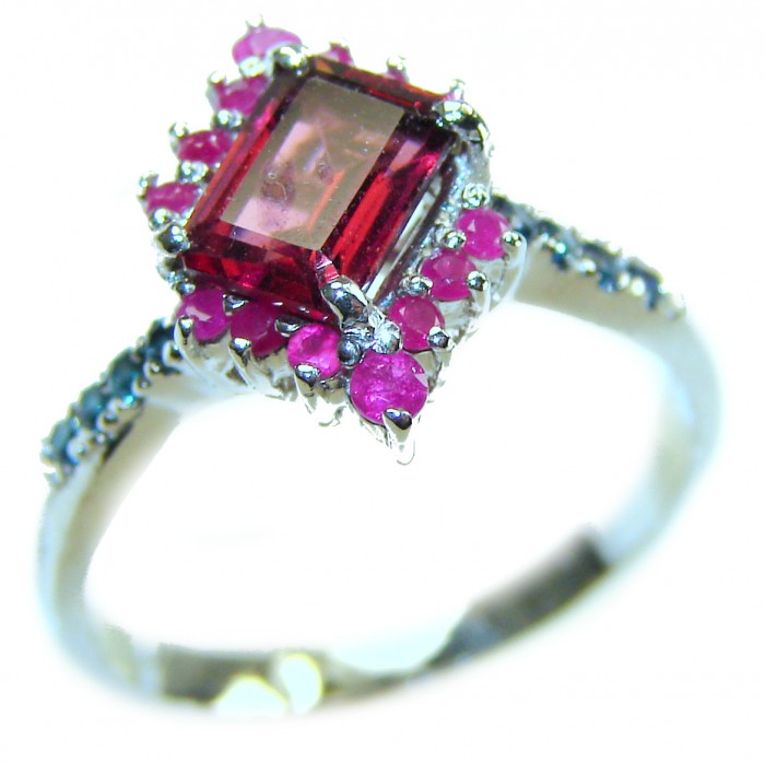 Natural 3.9 carat Ruby .925 Sterling Silver handmade Statement Ring size 7
