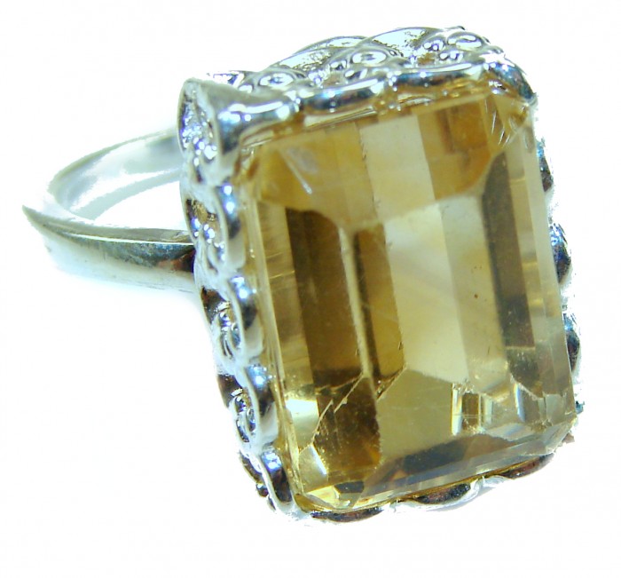 Solid 22.8 carat Genuine Lemon Quartz .925 Sterling Silver handcrafted ring size 9