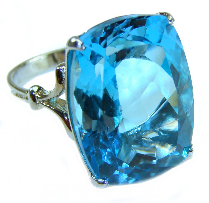 Poseidon 28.8 carat Swiss Blue Topaz .925 Sterling Silver handcrafted Large ring size 7