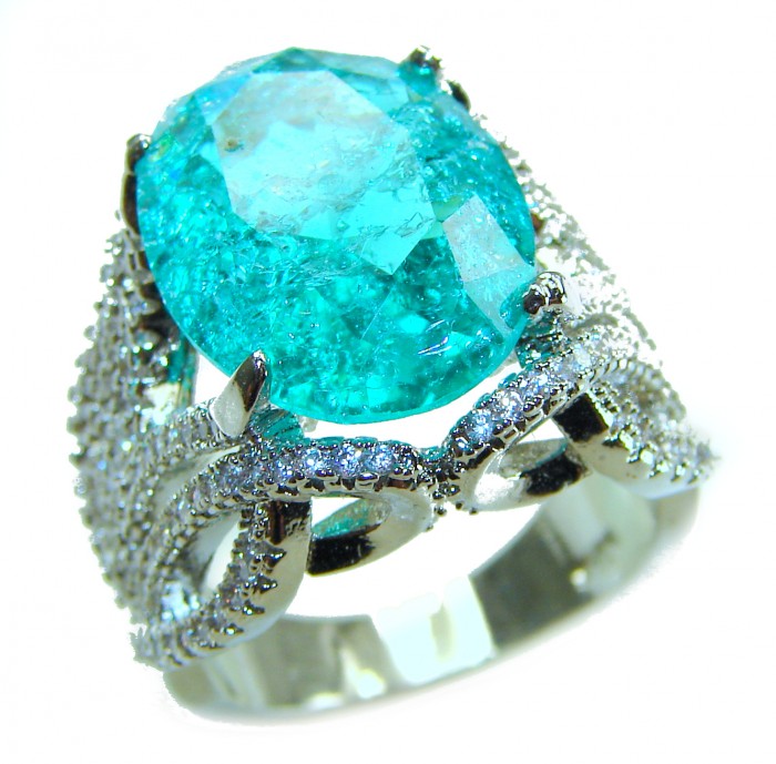TIFFANY Authentic 28.2 carat Paraiba Tourmaline .925 Sterling Silver handcrafted Ring size 7