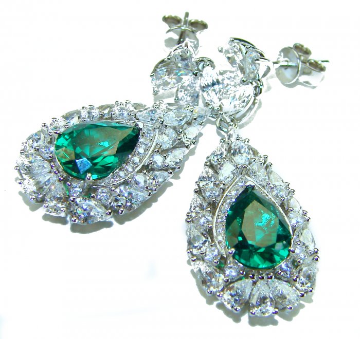 Giovanna - Authentic 8.9 carat Emerlad .925 Sterling Silver handcrafted earrings - video