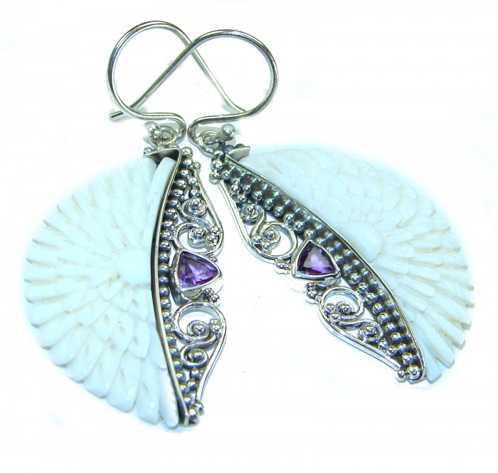 Moonface natural carved Bone .925 Sterling Silver earrings