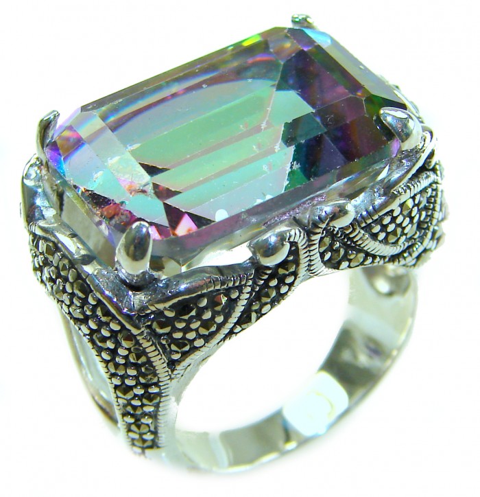 Big Dreamer Massive 25.8 carat Mystic Topaz .925 Sterling Silver handcrafted Large ring size 8