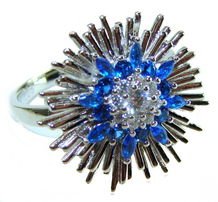 Blue Star 6.9 carat authentic Sapphire .925 Sterling Silver Handcrafted Ring size 7