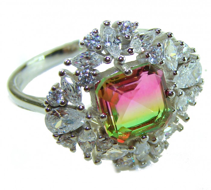 4.8 carat Brazilian Tourmaline .925 Sterling Silver Perfectly handcrafted Ring s. 9