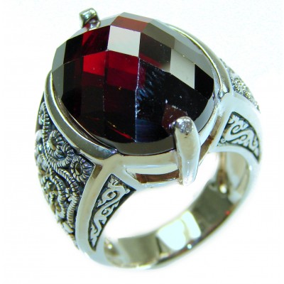 Carmen Natural 27.4 carat Ruby Marcasite .925 Sterling Silver handmade Large Statement Ring size 8