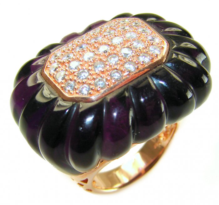 Extravaganza Huge 28.5 carat carved Amethyst .925 Sterling Silver dipped in 22K Gold handcrafted STATEMENT ring; s. 7 1/4 - video