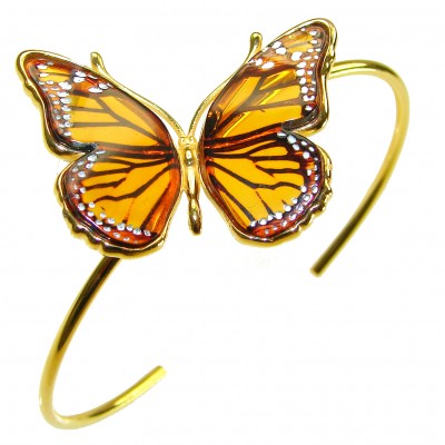 Golden Butterfly Genuine carved Baltic Amber .925 Sterling Silver dipped in 18K Gold handamde Bracelet