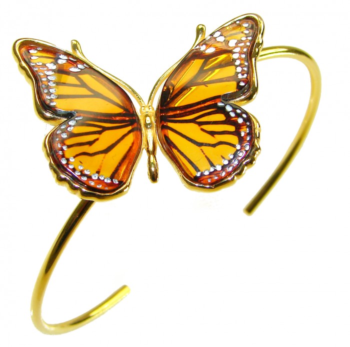 Golden Butterfly Genuine carved Baltic Amber .925 Sterling Silver dipped in 18K Gold handamde Bracelet