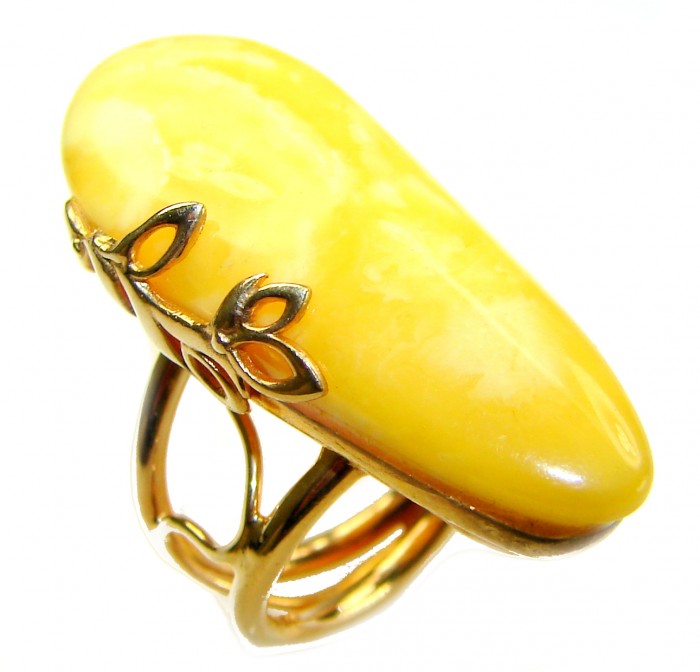 Authentic Golden Butterscotch Baltic Amber 18K Gold over .925 Sterling Silver entirely handcrafted ring; s. 7 adjustable