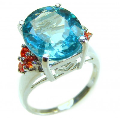 Water Drop 10.9 carat authentic Aquamarine .925 Sterling Silver Handcrafted Ring size 7