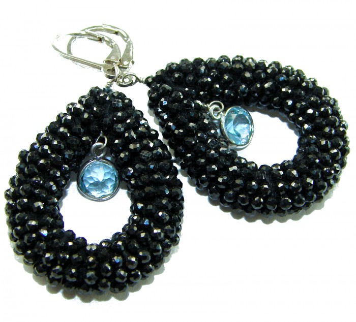 Spiritual Rebirth Precious genuine 29.7 CARAT Black Spinel .925 Sterling Silver STATAMENT earrings