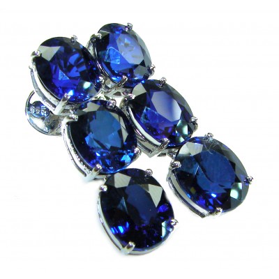 Oceania - Deep Ocean 22.5 carat London Blue Topaz .925 Sterling Silver handmade Statement earrings