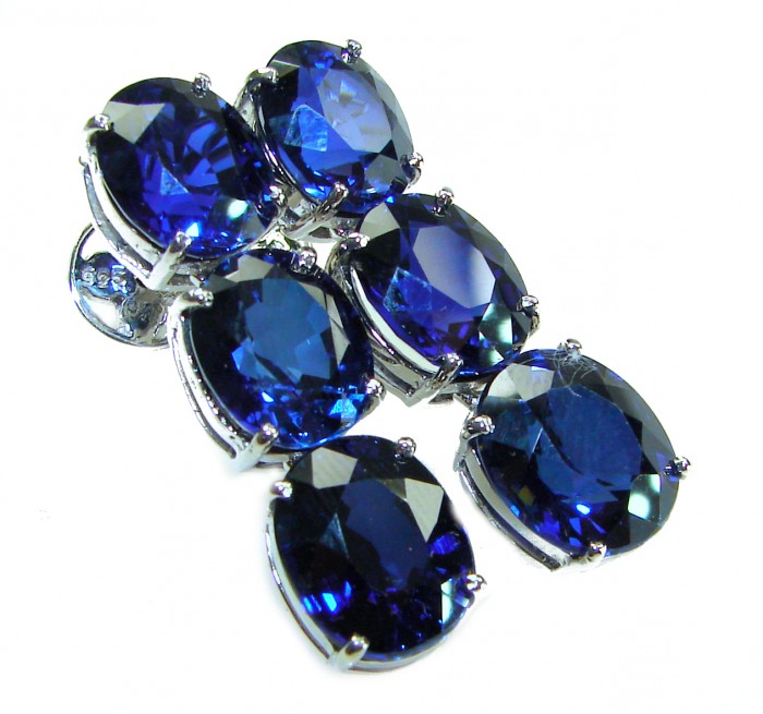 Oceania - Deep Ocean 22.5 carat London Blue Topaz .925 Sterling Silver handmade Statement earrings