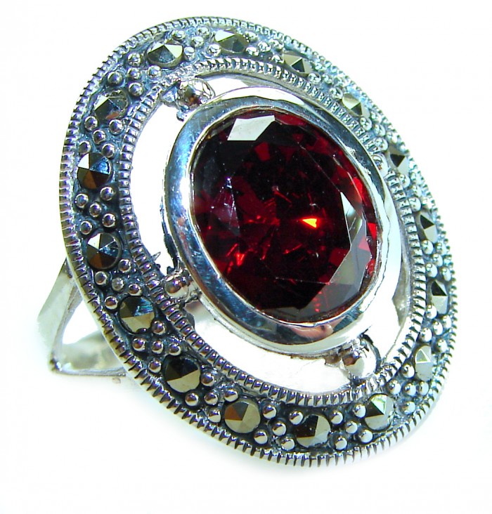Carmen Natural 10.4 carat Ruby Marcasite .925 Sterling Silver handmade Large Statement Ring size 8