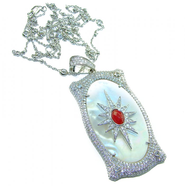 Precious Blister Pearl 2.4 carat Ruby .925 Sterling Silver .925 Sterling Silver Necklace; 24 inches long - video