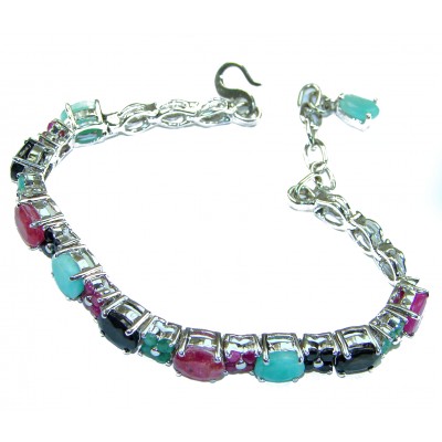Tiffany 26.8 caratVCOLOMBIAN EMERALD Ruby Sapphire .925 Sterling Silver handcrafted Bracelet