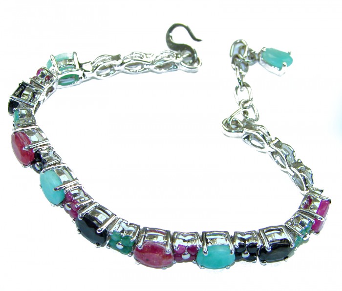 Tiffany 26.8 caratVCOLOMBIAN EMERALD Ruby Sapphire .925 Sterling Silver handcrafted Bracelet
