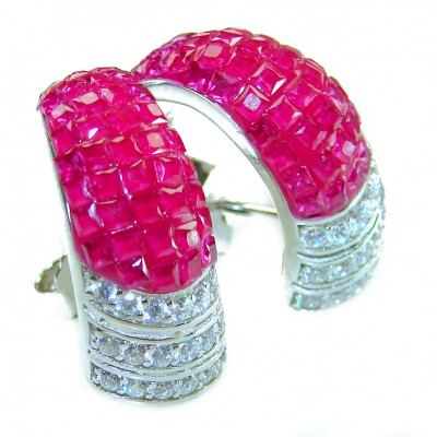 Real Beauty natural mystery setting 14.2 carat Ruby .925 Sterling Silver handcrafted earrings