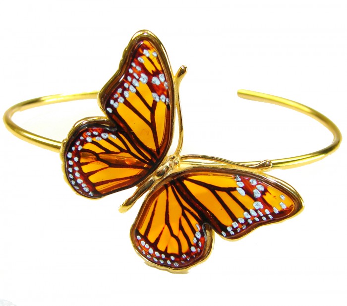 Golden Butterfly Genuine carved Baltic Amber .925 Sterling Silver dipped in 18K Gold handamde Bracelet