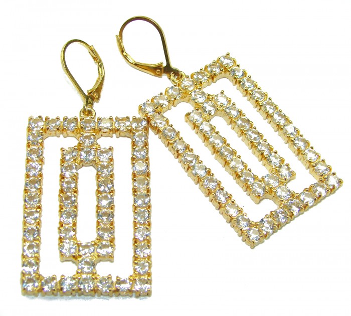 Large Extravaganza White Topaz 18K Gold over .925 Sterling Silver handcrafted Earrings