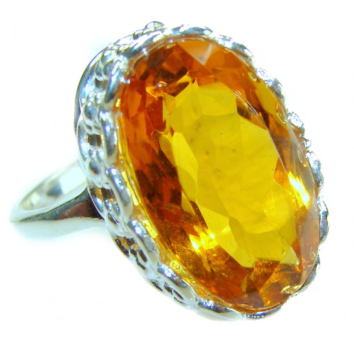 Solid 22.8 carat Genuine Lemon Quartz .925 Sterling Silver handcrafted ring size 8