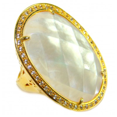 Luxurious Blister Pearl 1.03 carat lab. grown diamonds 18K Gold over .925 Sterling Silver brilliantly handcrafted ring s. 5 1/4