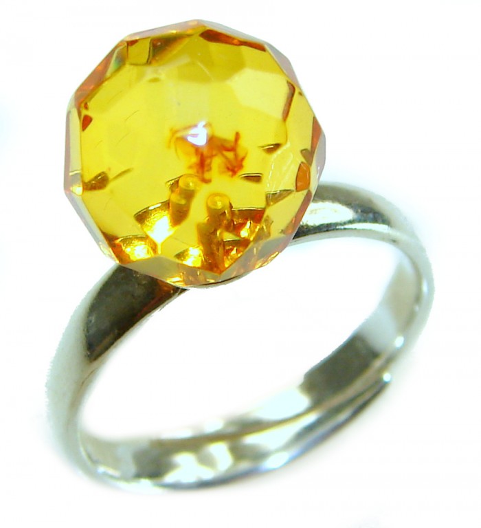 Modern Concept Golden Sphere - Natural faceted Baltic Amber 18K Gold over .925 Sterling Silver ring s. 8