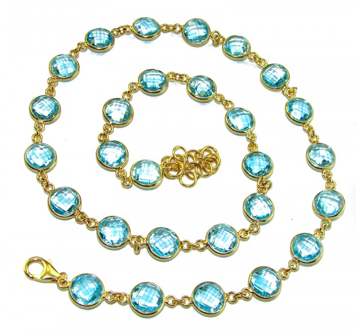 Atlantica 30.5 carat genuine round shape Swiss Blue Topaz 18K Gold over .925 Sterling Silver handmade Statement necklace
