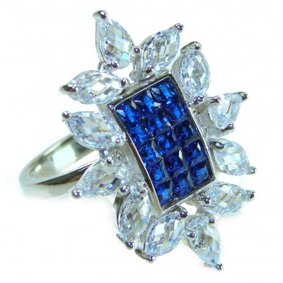 Art Deco - Precious Sapphire - authentic 22.2 carat Sapphire .925 Sterling Silver Eternity Ring size 7 1/2
